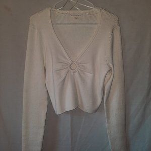 Aeropostale Plus Size Ribbed Keyhole Cropped Flyaway Sweater; White; size XL